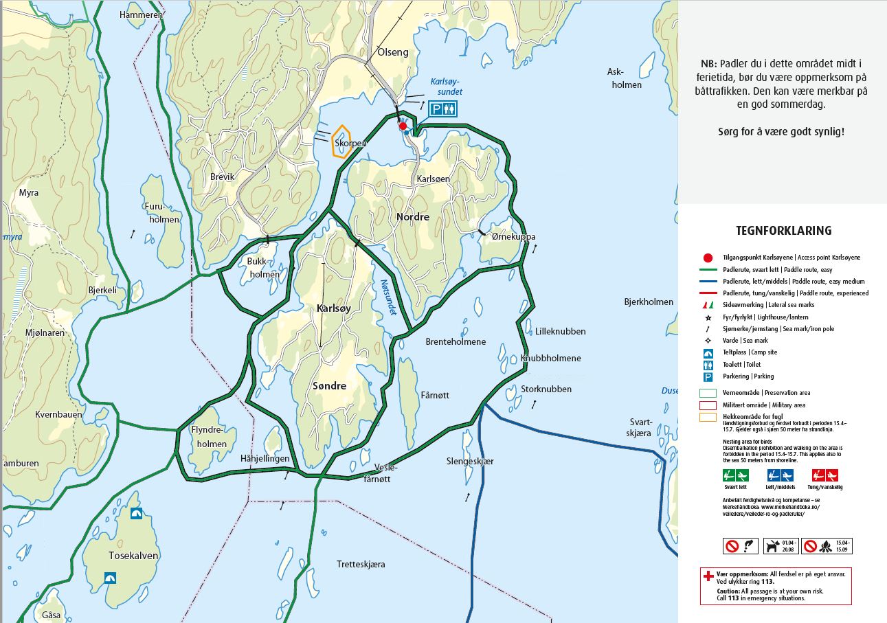 Kart over Ro- og padleruter Karlsøy
