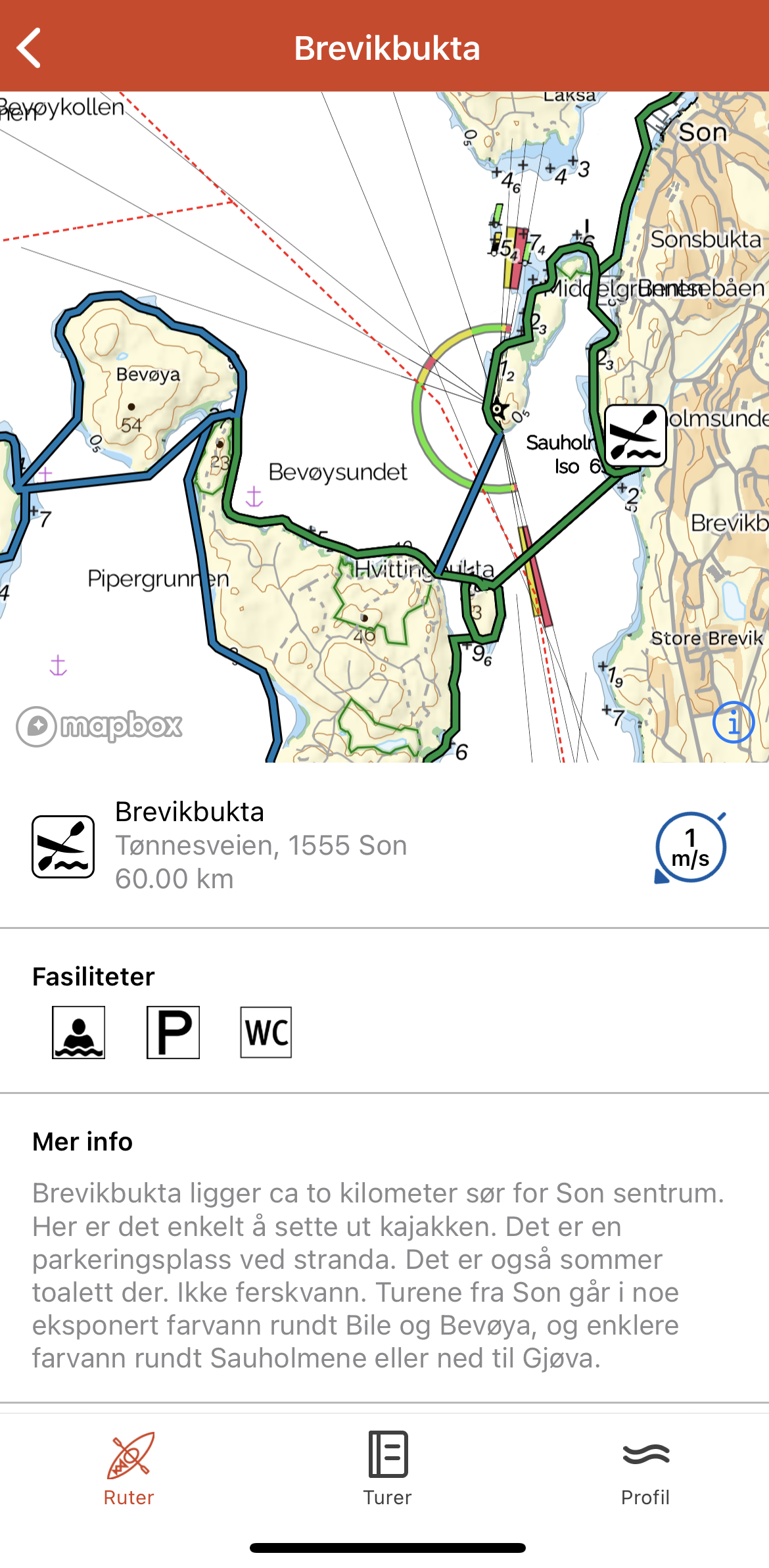 Skjermbilde fra appen Padleruter